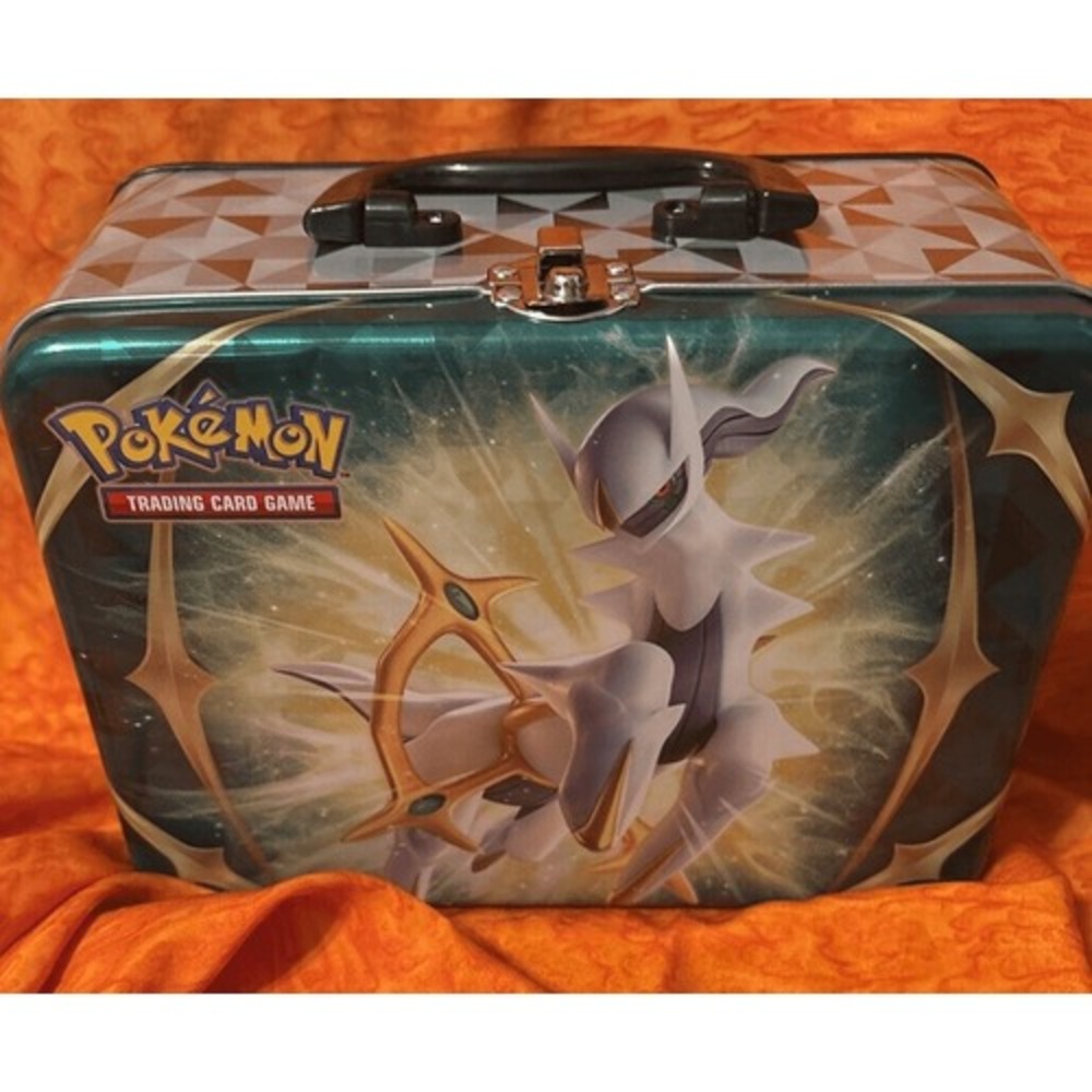 Pokemon Chest Lunchbox Tin - Arceus + Collectors Stickers + Notebook + Card Book